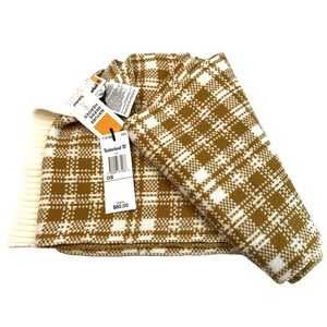 NWT Timberland Buffalo Plaid Scarf Caramel Cream Acrylic Plaid Knit 66"X 10" New